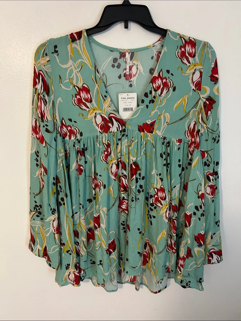 Free People Sage Bella Boho Floral V-Neck Swing Tunic Size XS